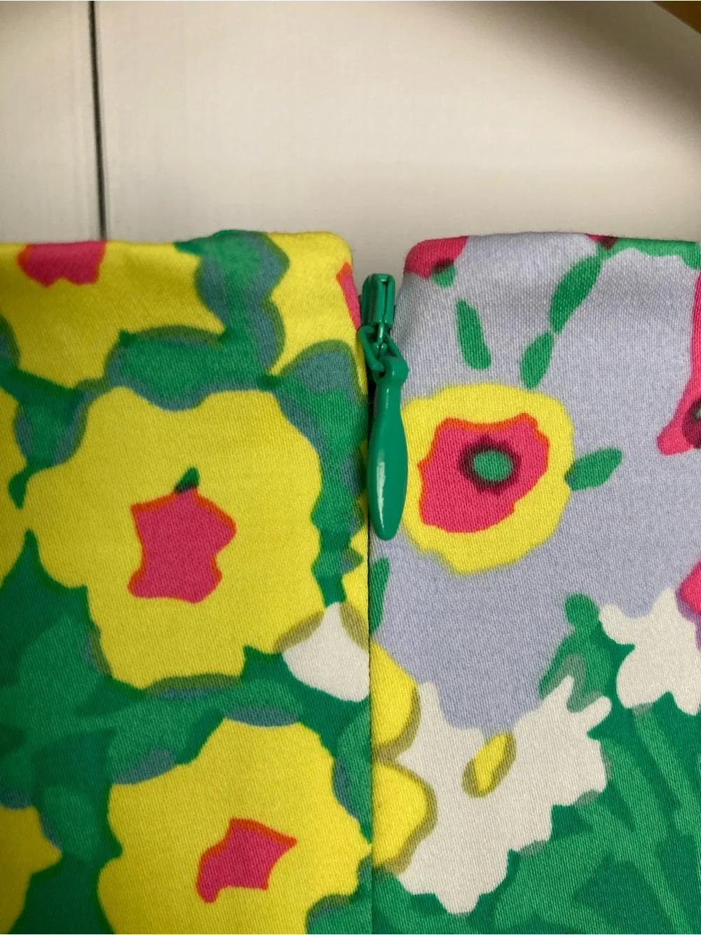 Talbots Green Floral Dress with Bright Multicolor Bloom Print and Ruffle Hem